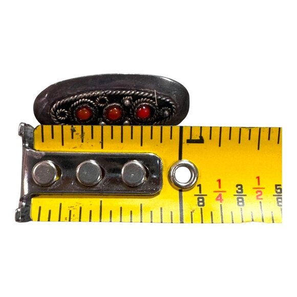 Vintage Silver Brooch Pin Ornate Red Coral Cabochons & Filigree Detailing READ - Picture 5 of 6